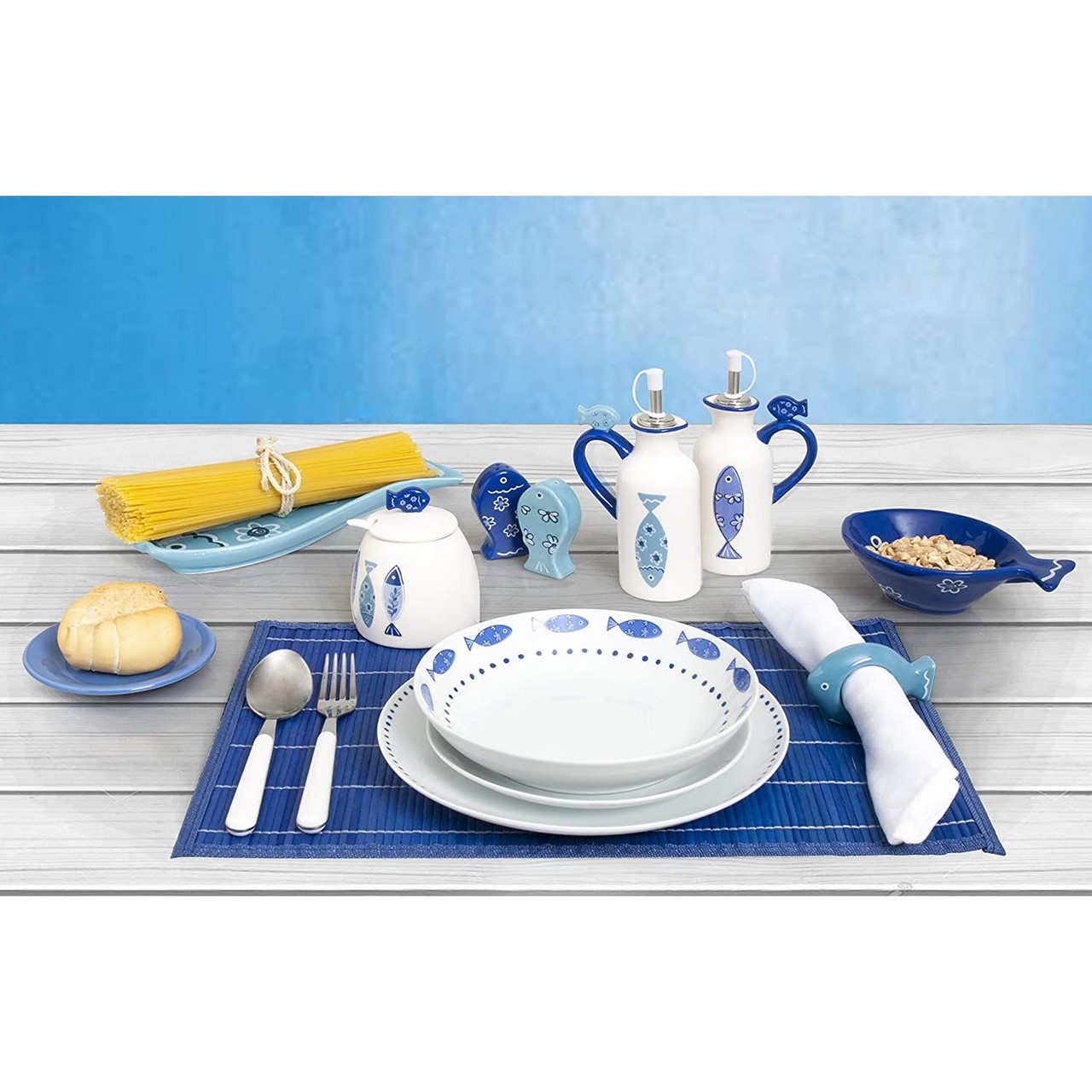 Bol à fromage en céramique blanc bleu océan Excelsa